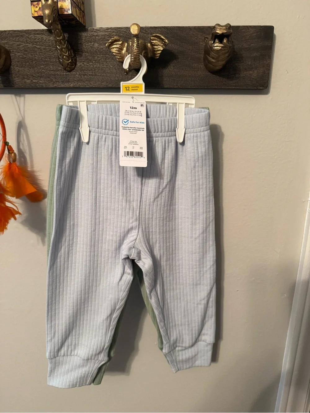 Carter's Light Blue and Sage Ribbed Baby Leggings
